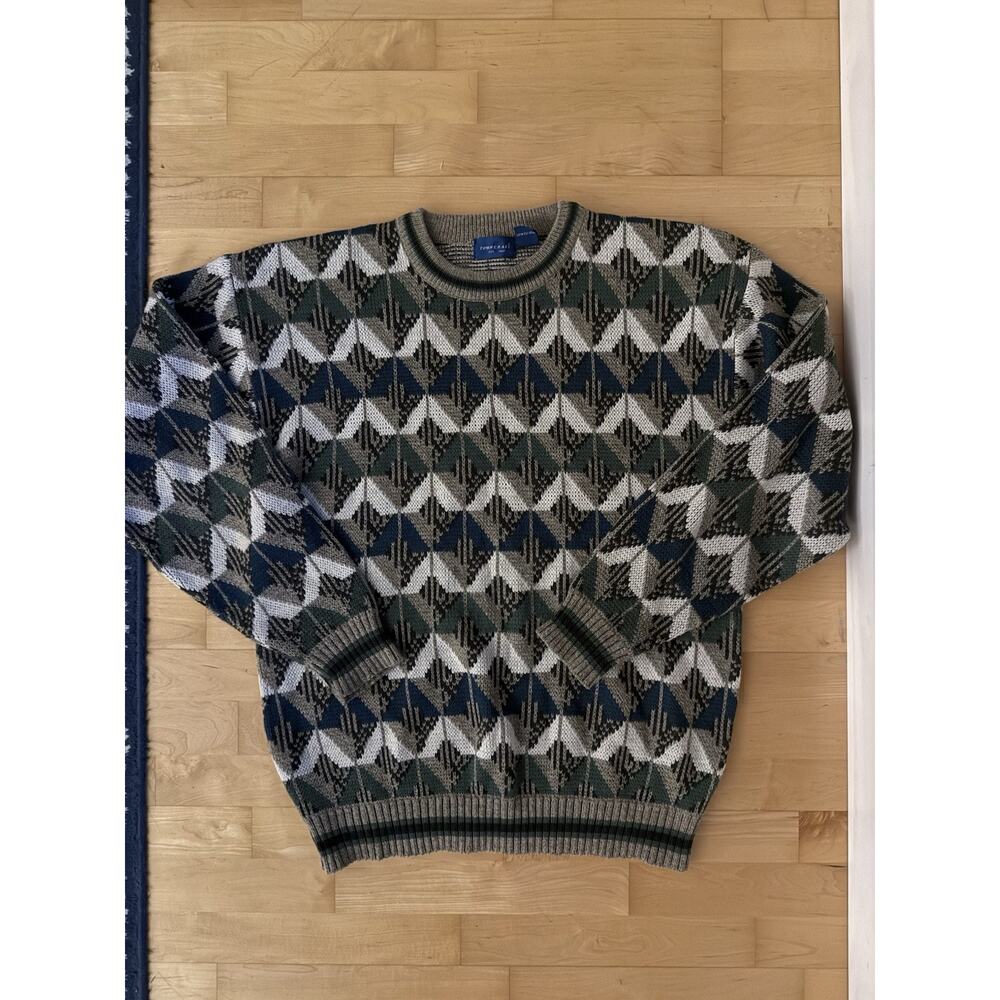 VTG Mens Towncraft Sweater Grandpa Acrylic Wool Geometric Size XLXT
